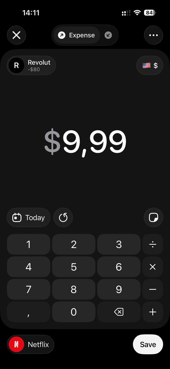 Adding a recurring transaction in Expensa — amount entry